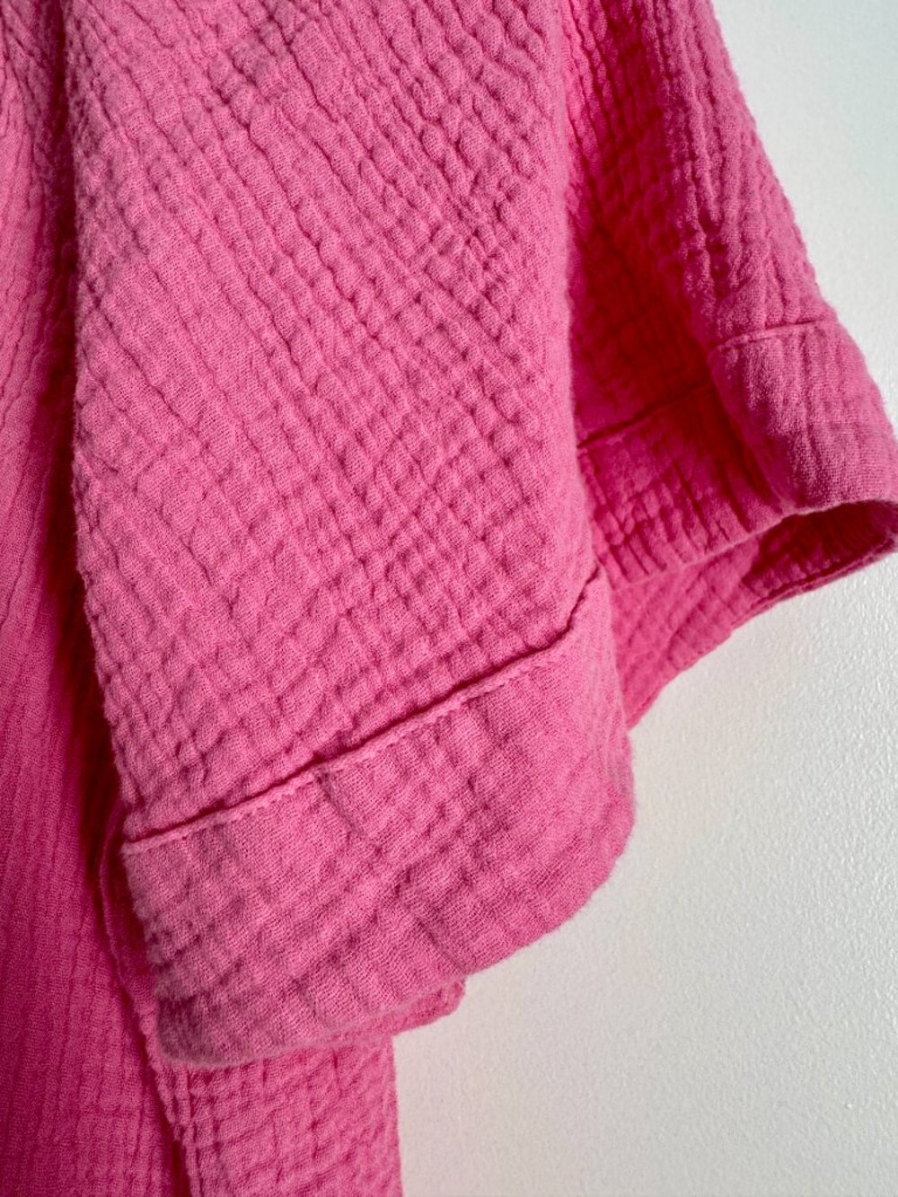 New In Pink Tiered Mini Dress V-Neck Short Sleeve Gauze Babydoll Boho Large - Picture 4 of 9
